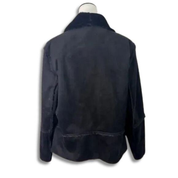 Max Studio Short Jacket Faux Fur Lining Suede Hook Eye Closure Black Large NWOT - Picture 5 of 9